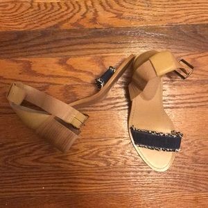 Bettye Heels with navy, black and white fringe